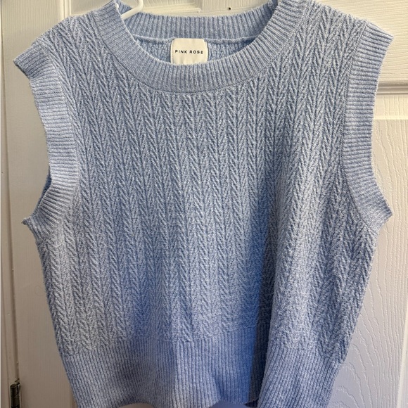 Pink Rose Sky Blue Knit Tank Top - Picture 1 of 2